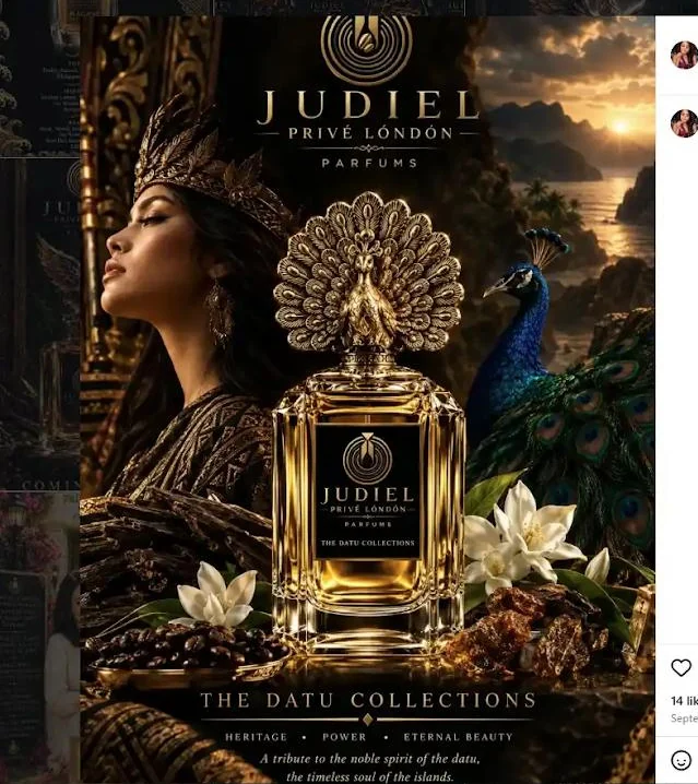 Datu Queens fragrance surrounded by Philippine heritage-inspired imagery